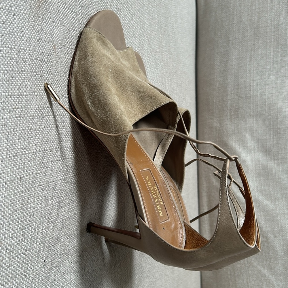 Aquazzura Firenze 39 1/2 suede ankle toe heels - Picture 2 of 8